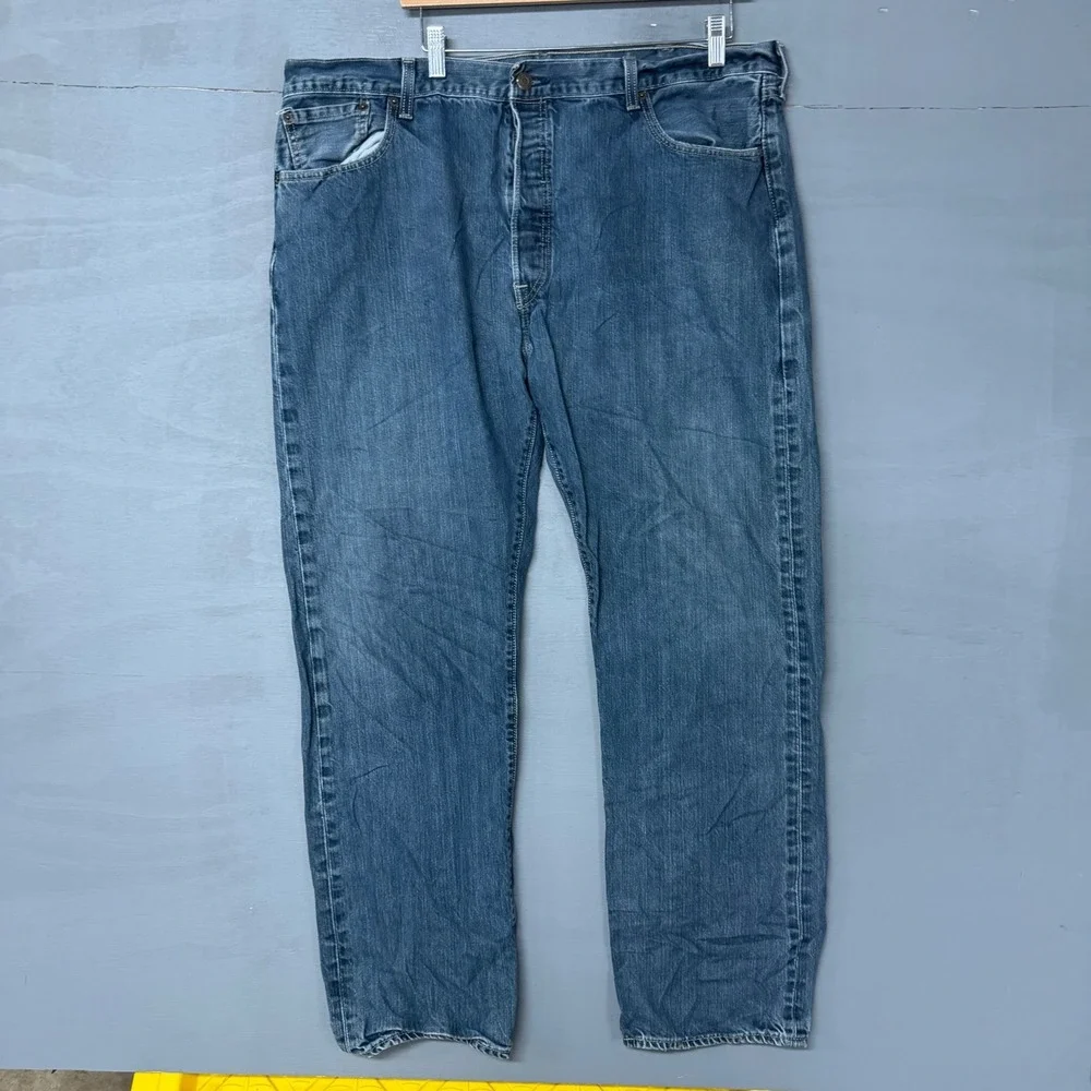 Levis 501 Original Fit Mens Medium Wash Blue Straight Leg Button Fly Jeans 42x32